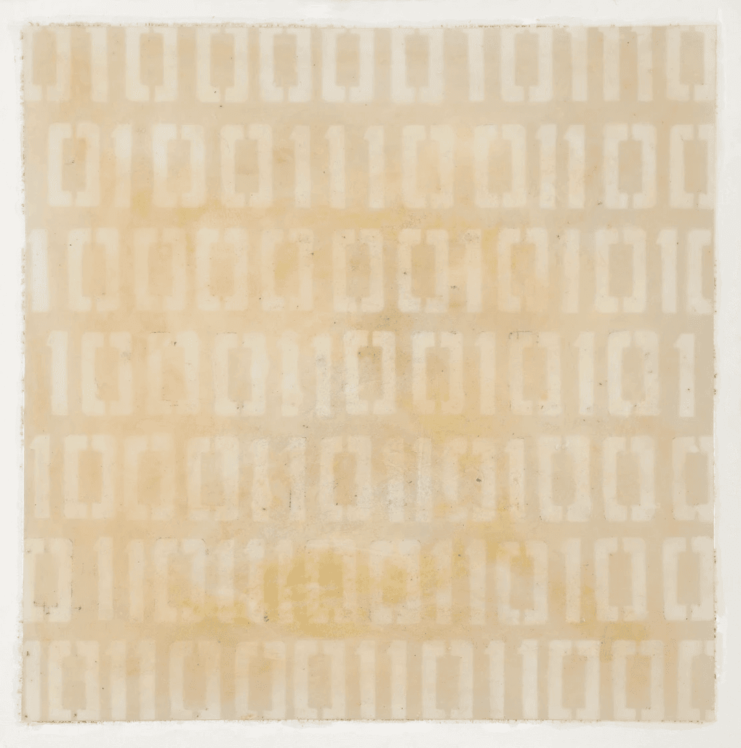 Ancient Binary: Ars Technica, Oil, acrylic, binary code, epoxy on canvas (2019)