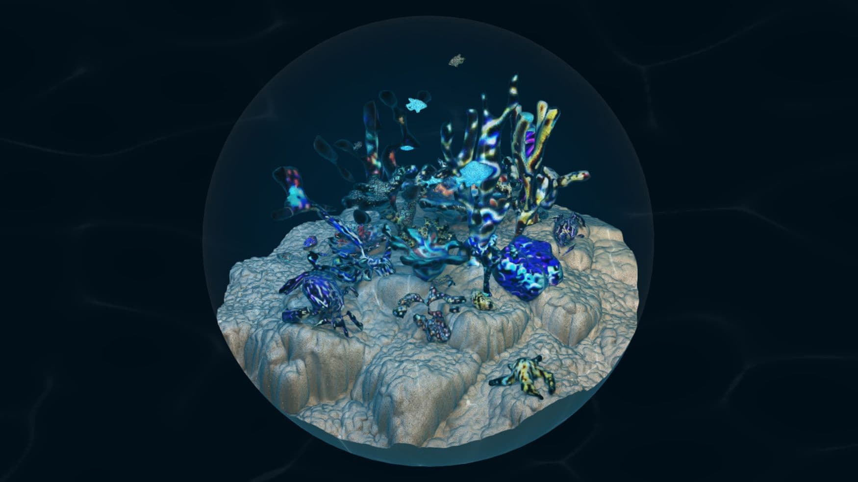 Beneath the Neural Waves, AI-generated coral reef for Nvidia's AI Art Gallery, 2021